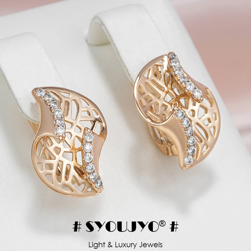 SYOUJYO White Natural Zircon Honeycomb Drop Earrings For Women 585 Rose Gold Color Luxury Design Jewellery Party Favours