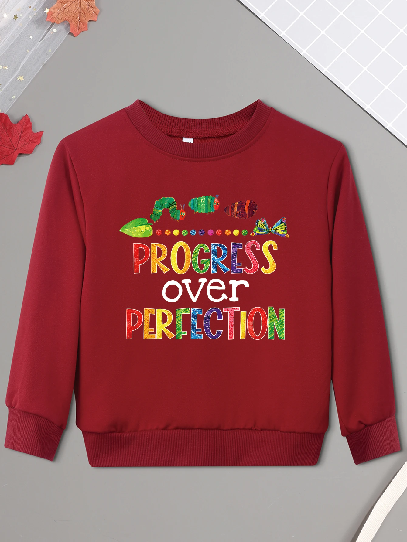 Baby Girl Boy Sweater Funny The Growth of Insects PROGRESS OVER PERFECTION Print Kid Sweatshirt