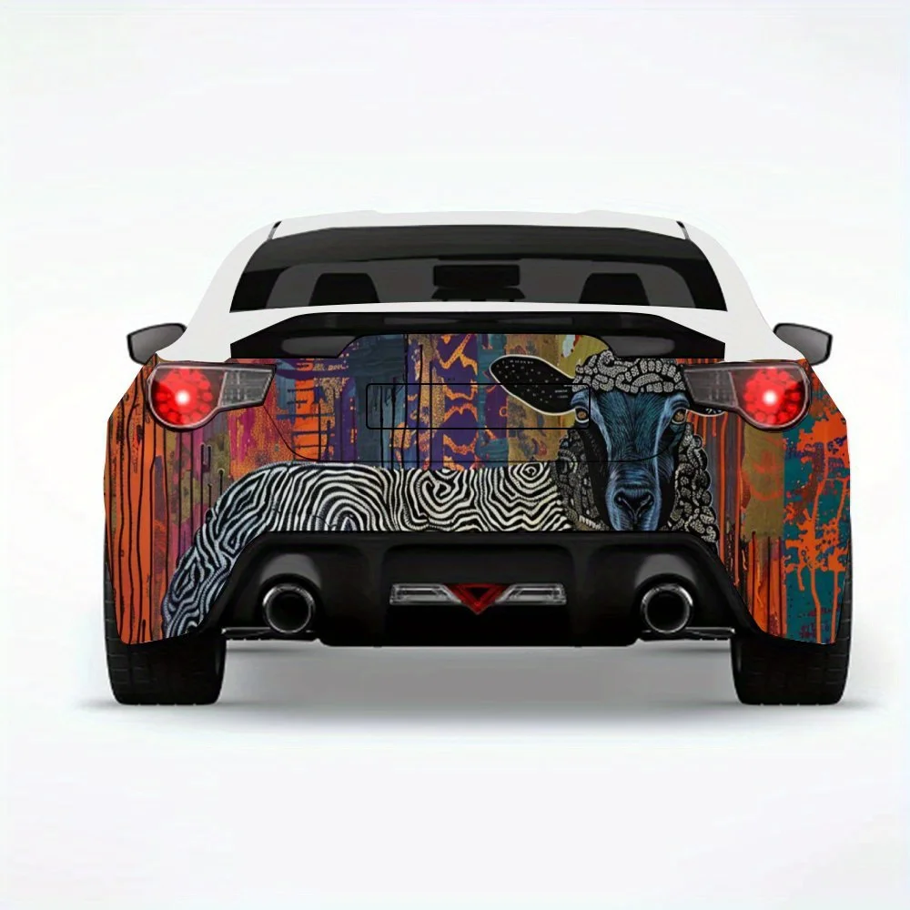 

Черная овца с линиями, виниловая наклейка на заднюю часть автомобиля, водонепроницаемые самоклеящиеся виниловые наклейки для хвоста и бампера автомобиля, украшение