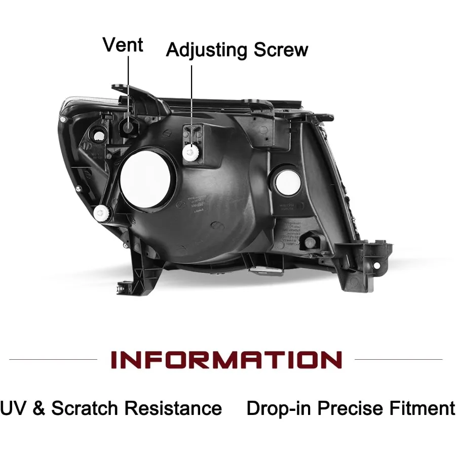 استبدال مجموعة المصابيح الأمامية لـ 20052011 Tacoma Pickup Passenger وغطاء أسود جانبي للسائق مع عاكس واضح لـ Enh