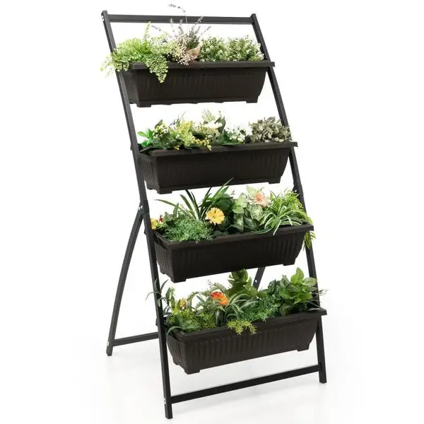 

4-Tier Vertical Raised Garden Bed with 4 Containers and Drainage Holes