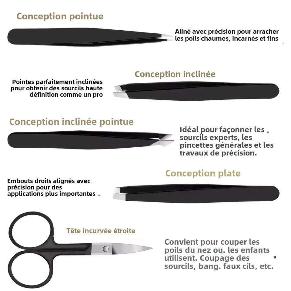 5-Piece Stainless Steel Beauty Tweezers Set Professional Eyebrow Eyelash & Fine Hair Removal Makeup Tools