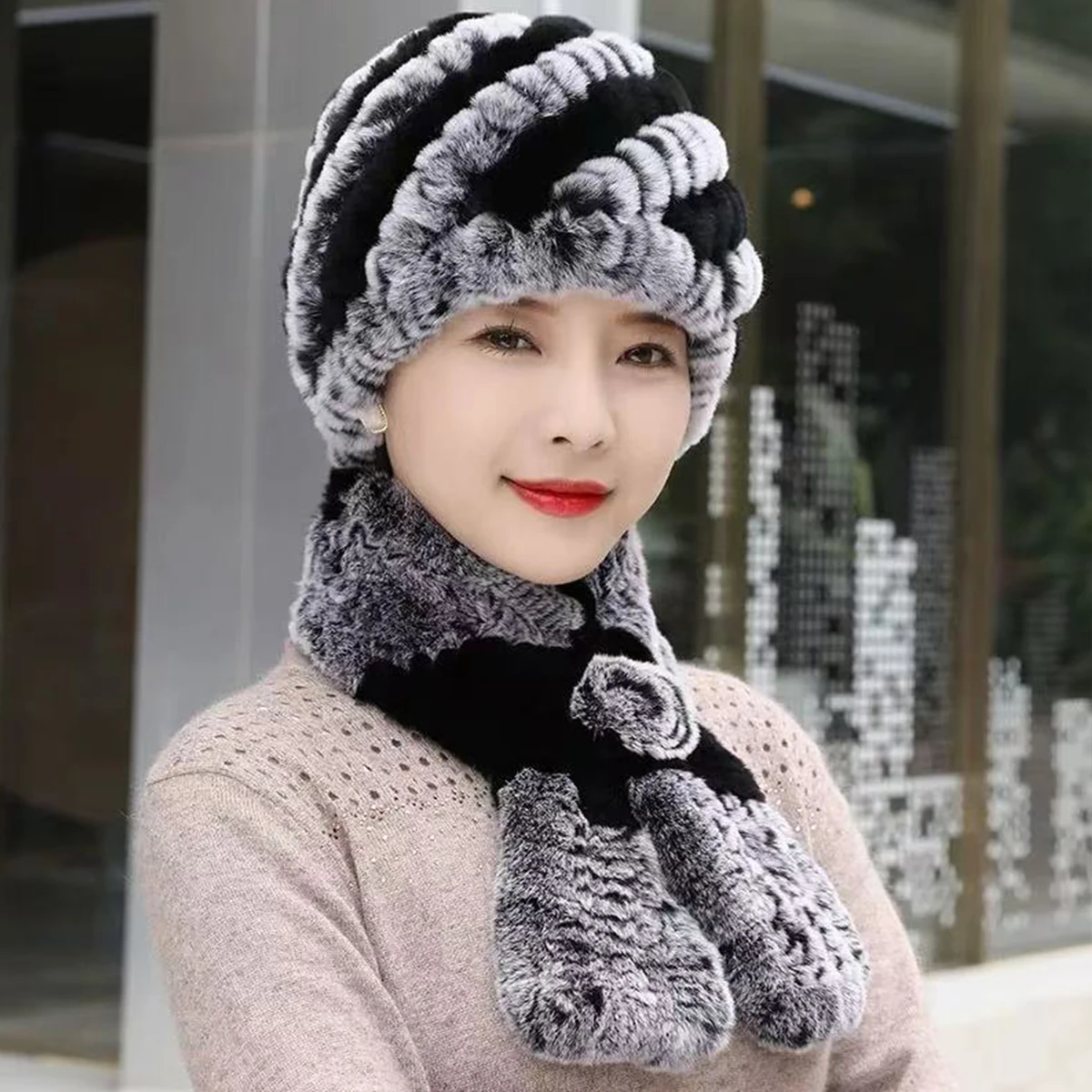 نساء موضة قبعة الفراء الحقيقي قبعات فرو الأرنب الطبيعي جديد الشتاء القبعات الروسية في الهواء الطلق قبعة السيدات رشاقته قبعات الفراء الدافئة #1
