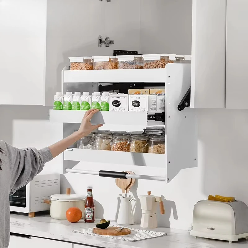 Modern Kitchen Storage Lift Basket Elevator Pull-down Basket for Cabinets with 3 Shelves Hotel Use
