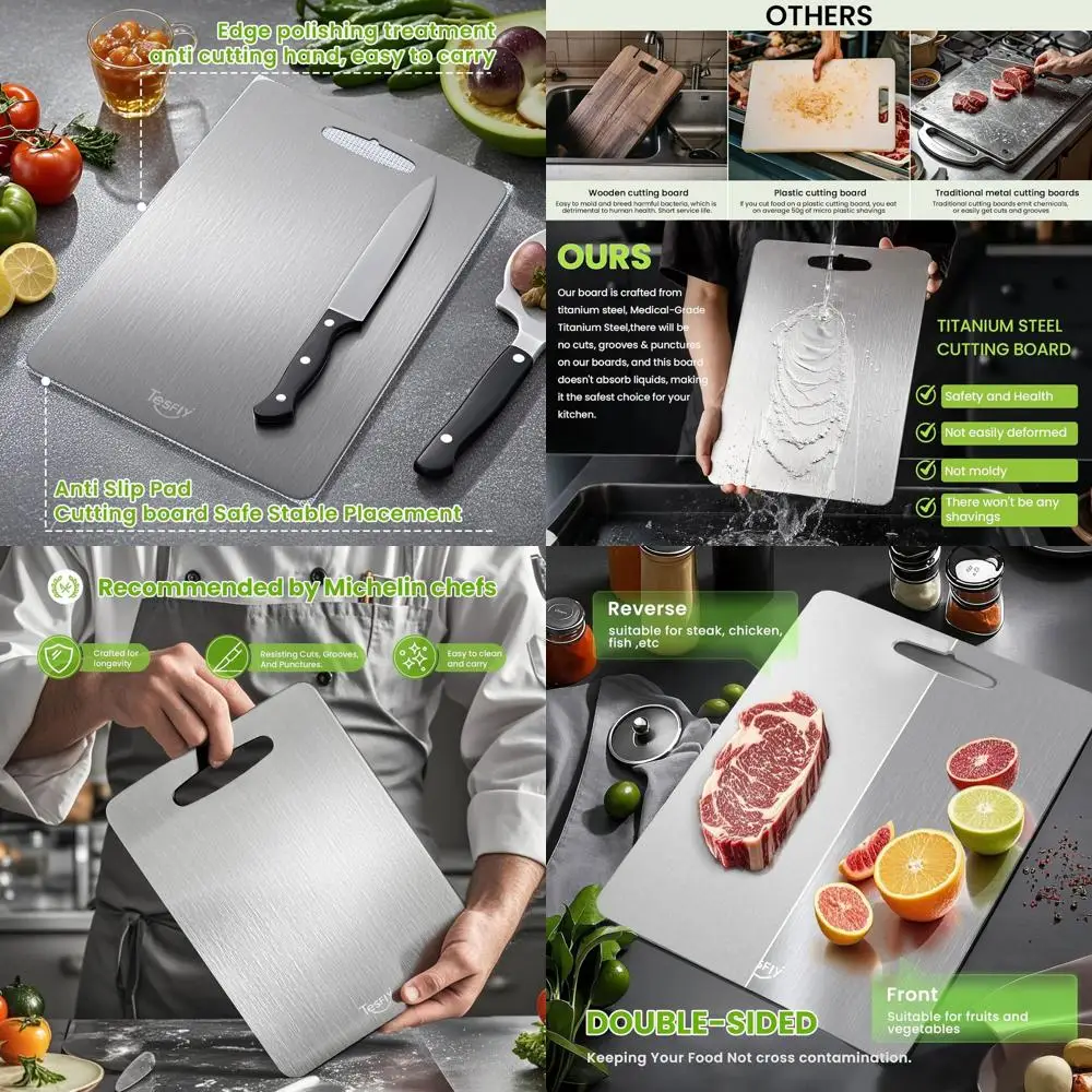 

Двусторонняя разделочная доска из чистого титана — 18x12 дюймов, идеально подходит для мяса, фруктов и овощей, легкой очистки