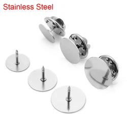 20sets Stainless Steel Brooch Pins Cabochon Base Settings 10 12 14mm Brooch Badge Holder Bulk Lots DIY Jewelry Making Supplies