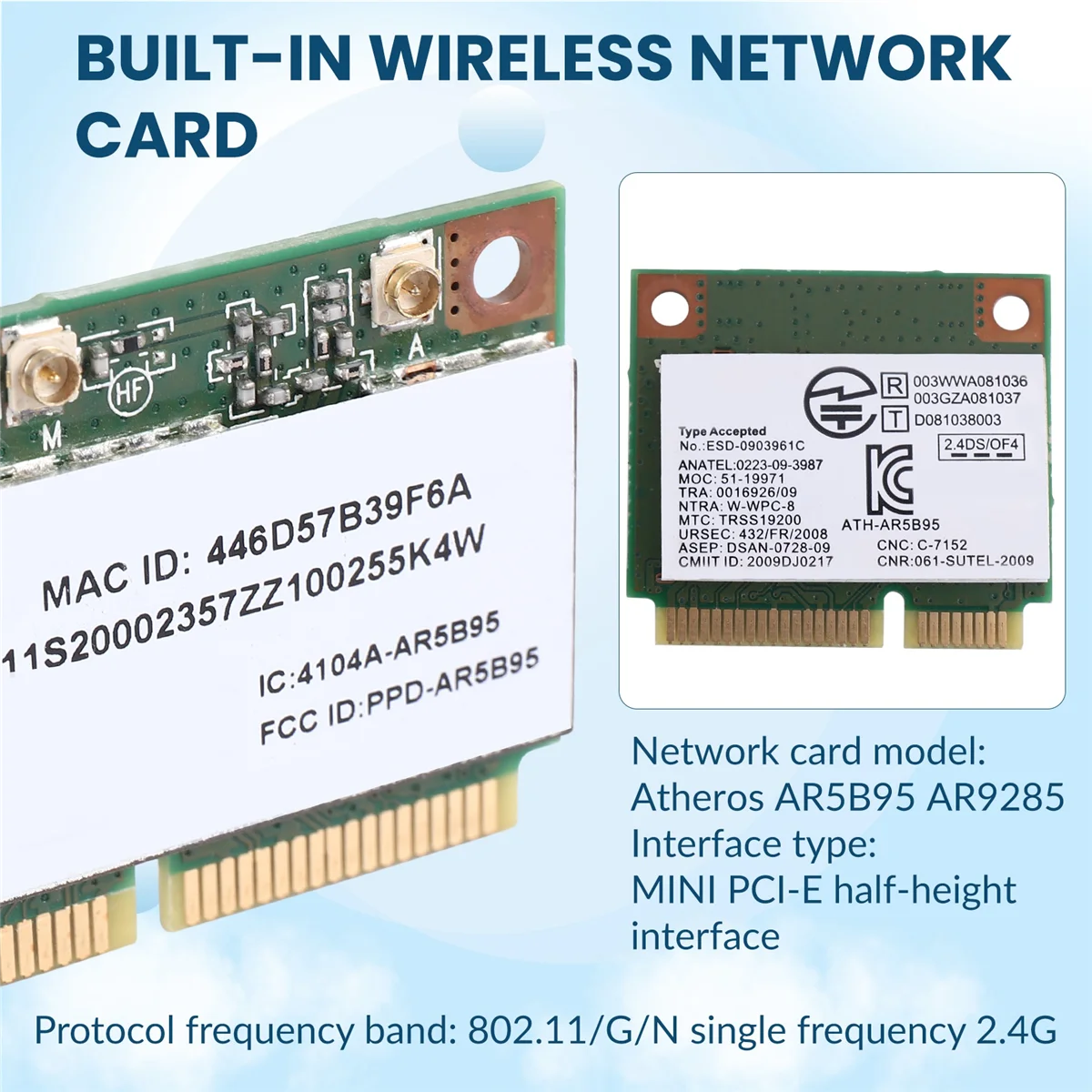 WHQT Atheros AR5B95 AR9285 Беспроводная сетевая карта 2,4G 150 Мбит/с PCI-E Встроенная сетевая карта половинной высоты для X230 G460