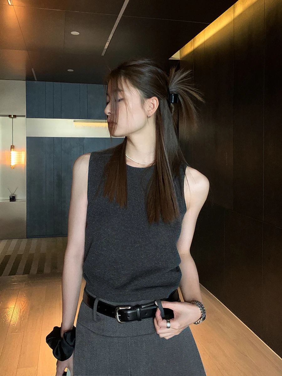 

Loeband Basic Wearable Linen Vest Slimming Knitted Underwear Strap Summer Top Versatile Commute Sle Regular Length