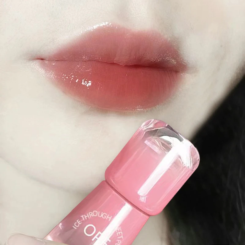 ملمع شفاه مائي بمرآة من الكرز الوردي، ملمع شفاه زجاجي شفاف، زيت شفاه سائل مقاوم للماء، مكياج بني شفاف