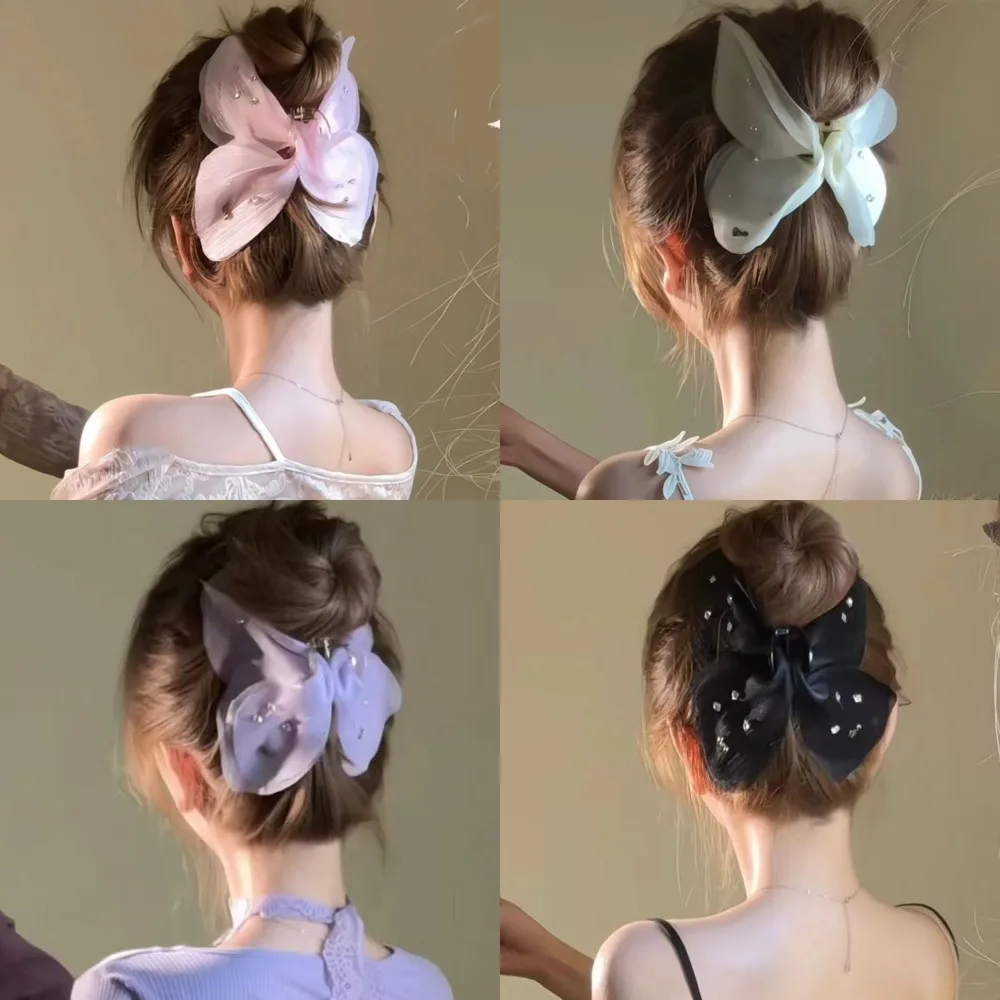 French Elegant Rhinestone Tulle Butterfly Hair Claw Clip 4 Colors Super Fairy Non-slip Hair Accessories for Girls Party Gifts