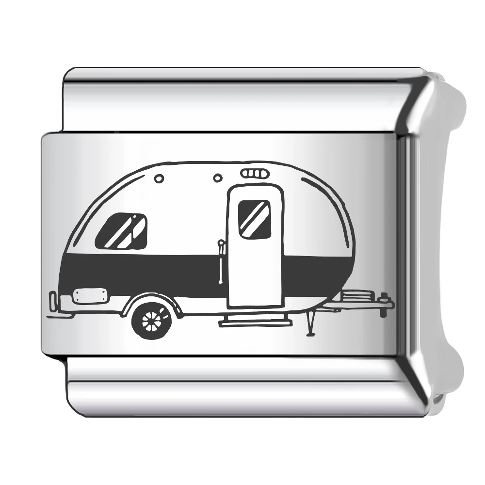 Trusta 2026 Camping enthusiast Travel Laser Italian charms bracelet Stainless Steel DIY Making Beads Gifts Accessories New N751