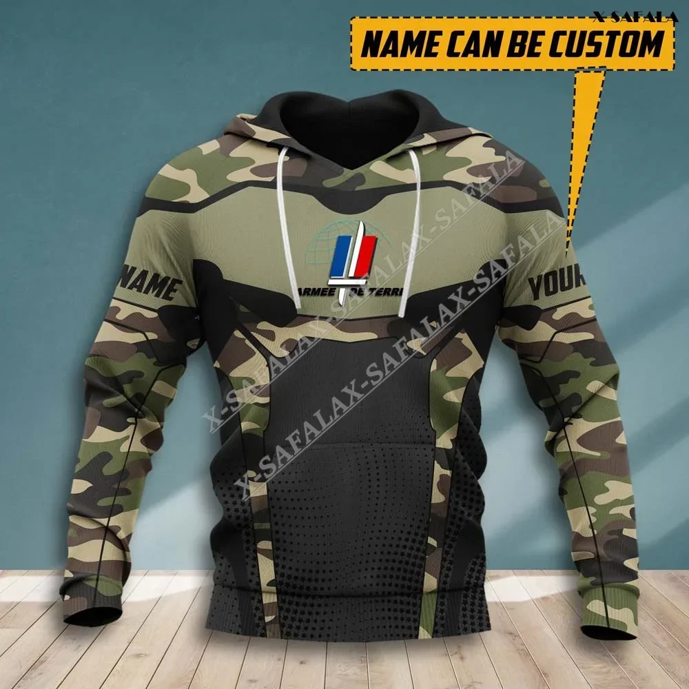 

France Veterans Soldiers Army Country Flag Custom Name 3D Printed Zipper Hoodie Men Pullover Tracksuit Outwear Casual Coat