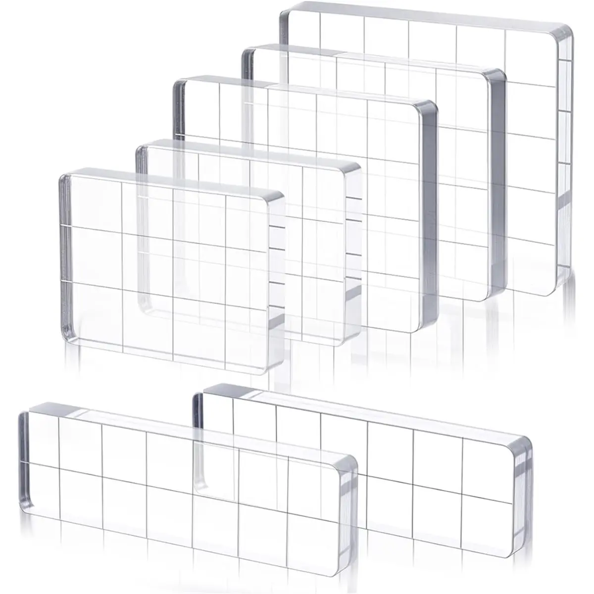 A74U 7 Pcs Acrylic Stamp Block Set, Smll Clear Stamping Tools with Grid Lines Assorted Sizes for Scrapbooking, Card Making