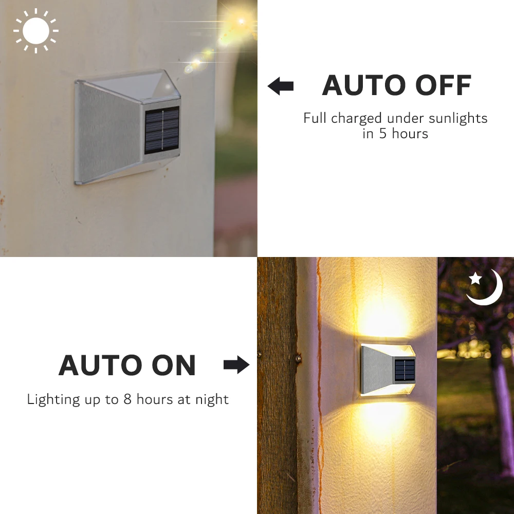 Luces solares blancas cálidas para exteriores para jardín, lámparas de pared impermeables para valla, decoración del hogar, 8LED