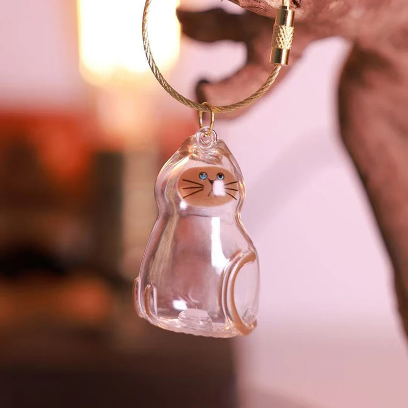 1/6pcs Memorial Keychain Cat Hair Storage Container Cat Shaped Keyring Portable Handmade Key Chain DIY Keychains Accessories