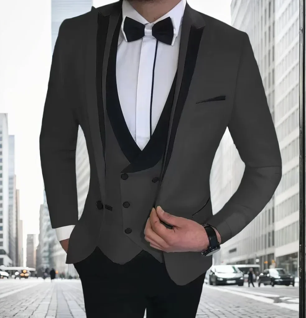 Classic Slim Fit Men's Suit Formal 3 Pieces Blazer Vest and Pants One Button Peak Lapel Wedding Prom Groomsmen Business Tuxedo