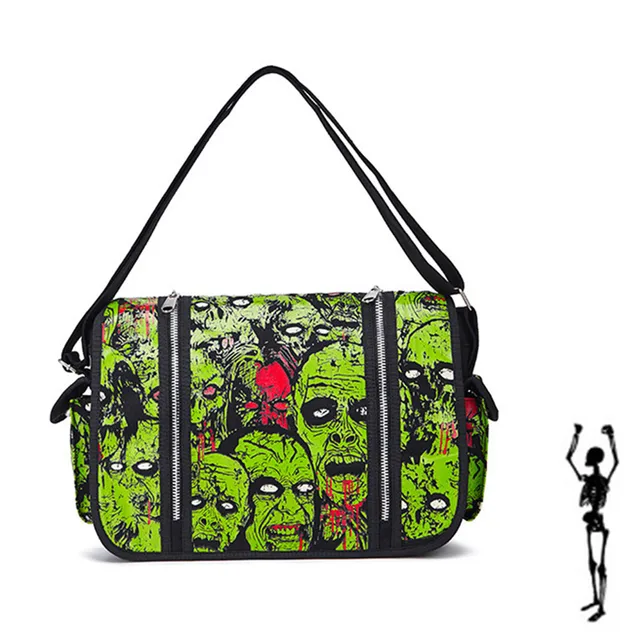 Duże gotyckie płótno z duchami Zombie świecące ramię Hnadbag Halloween Cosplay wodoodporne Cross Messenger męskie podróżna torba szkolna