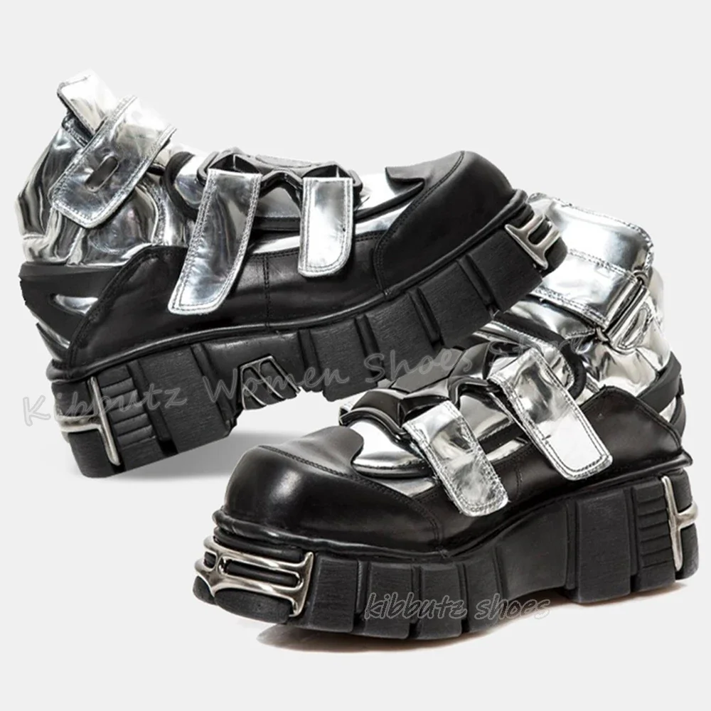 

Rivets Thick Bottom Sneaker Hook&loop Gothic Punk Rock Novelty Leather Mixed Color Fashion Elegant Concise Shoes Newest Hot Girl