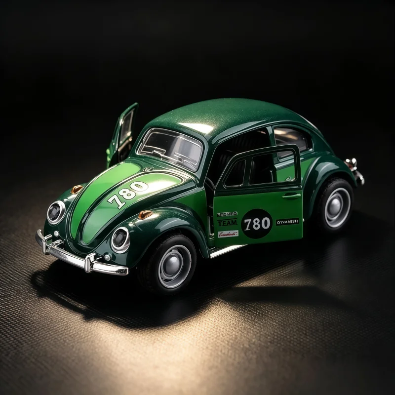 1:36 Retro Grüner Niedlicher Käfer Modellauto aus Legierung, mit Rückziehmechanismus, zu öffnenden Türen, beschichtetes Legierungsauto-Modell, klassisches Spielzeugauto