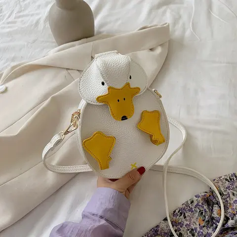 여자 오리 모양 가방 대비 색 Crossbody 여성 부드러운 PU 가죽 어깨 가방 여자 귀여운 만화 오리 핸드백과 지갑
