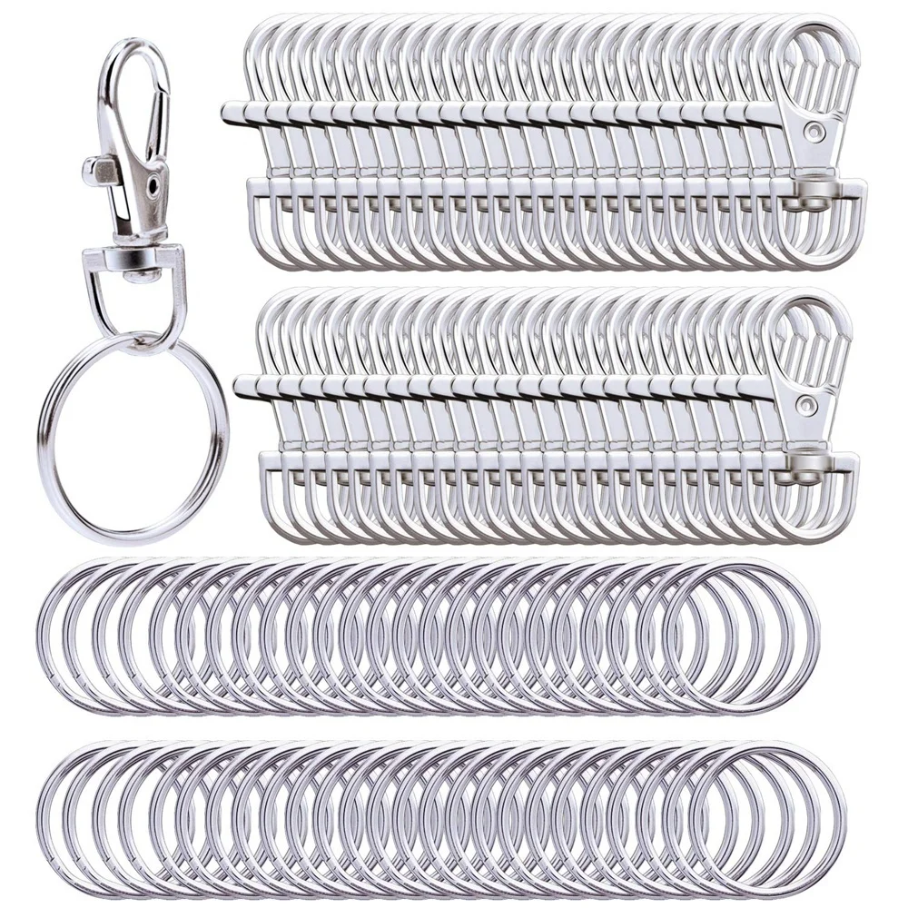 30pcs Metal Swivel Lanyard Snap Hooks and Split Key Rings Chain Hook Keychain for DIY Key chain Making