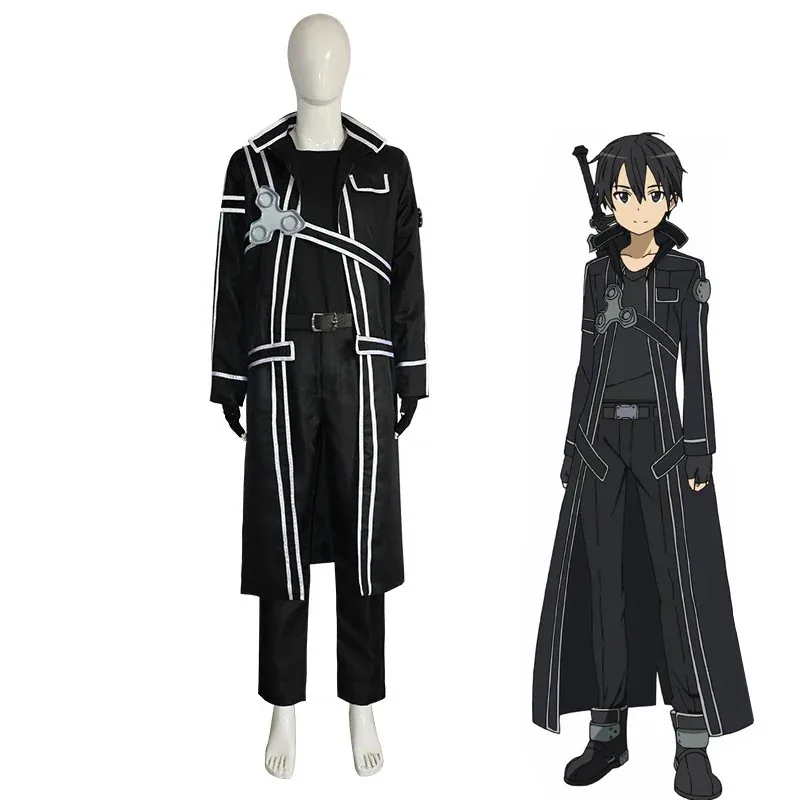 

Anime Sword Art Online Kirigaya Kazuto Cosplay Costume Kirito Windbreaker Jacket Coat Pants Uniform Suit Halloween Costume