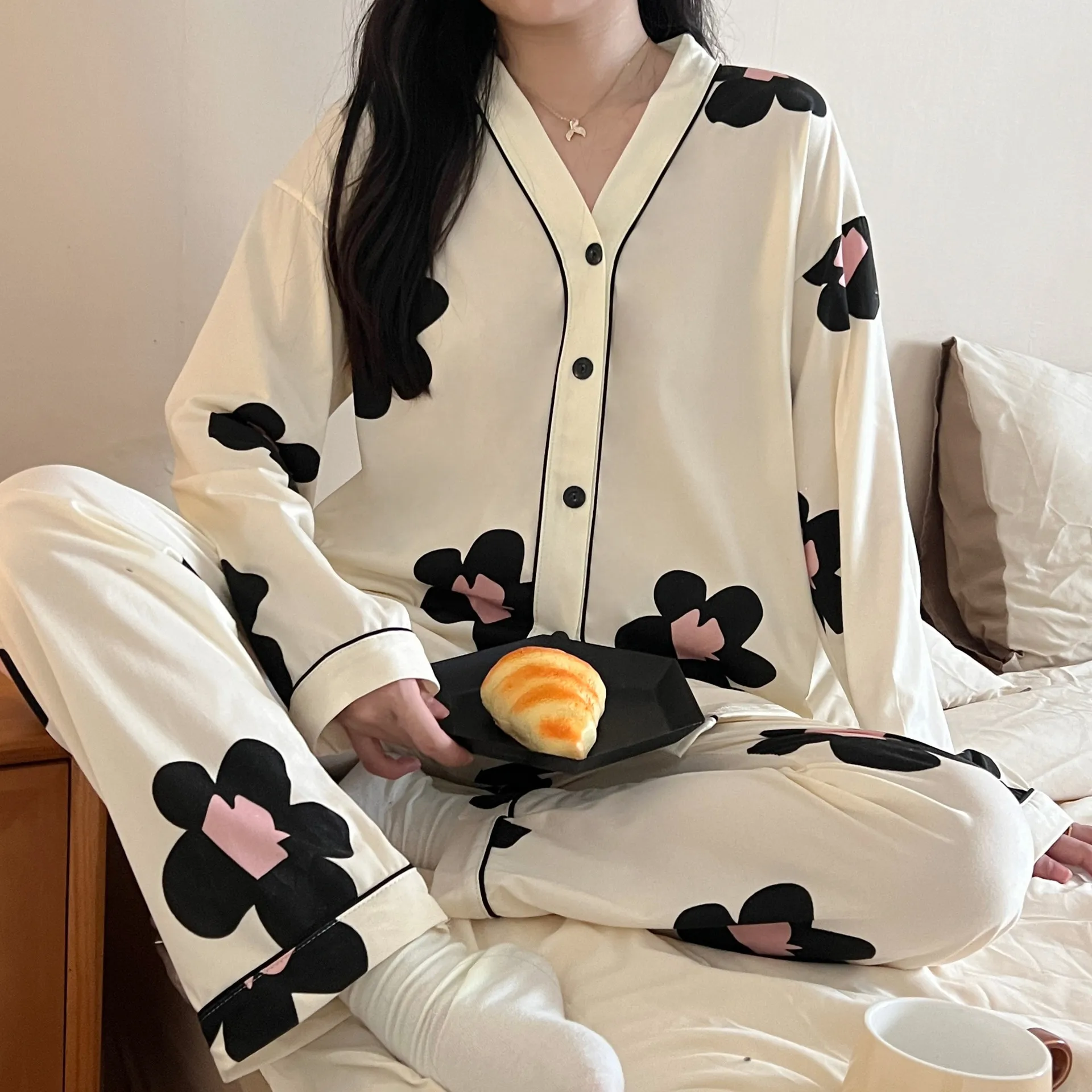 Autumn Winter Women Pajama Suit Spring Autumn Long-sleeved Trousers Homewear Pajama Ladies Homewear Clothing Clothes 2pcs/sets