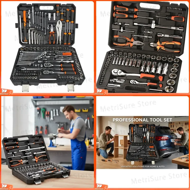 150-Piece Auto Repair Tool Set Multi-Functional Screwdriver Pliers Hammer Wrench Socket Set Heavy Duty Plastic Toolbox for