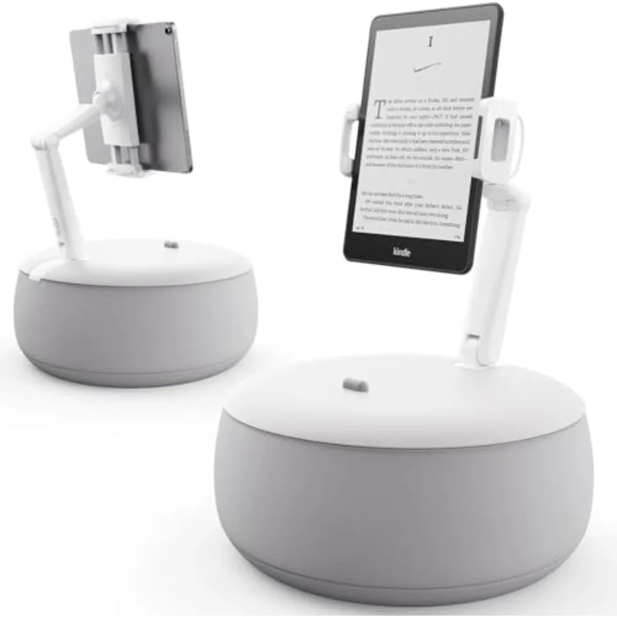 

Tablet Holder Pillow for Bed Use, Microbead Cushion with Flexible Dual Axis Arm, Grey, 360 Adjustable Stand Compatible with 4.7