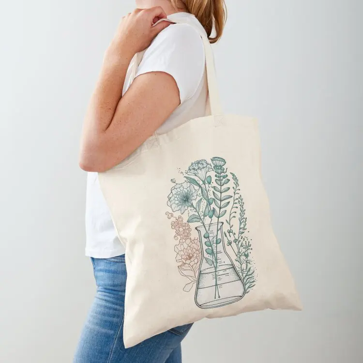 

Science beaker with flowers Tote Bag Big bag cute pouch bag tote bags aesthetic foldable reusable