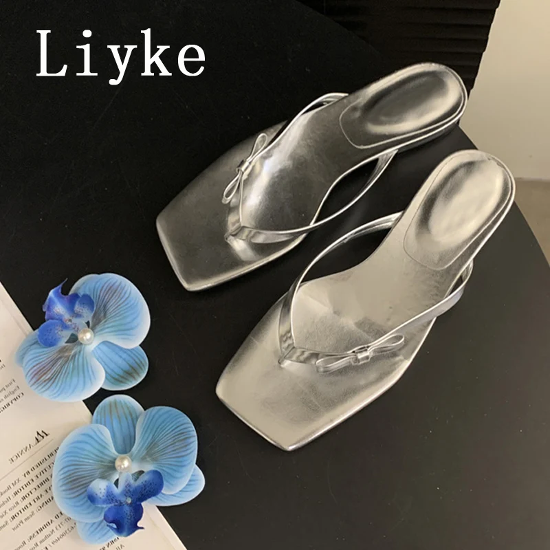 Liyke แฟชั่นฤดูร้อนออกแบบดอกไม้คลิป Toe Flip Flops ผู้หญิงแบนรองเท้าแตะกลางแจ้งรองเท้าแตะชายหาดหญิงรองเท้า Mules สไลด์