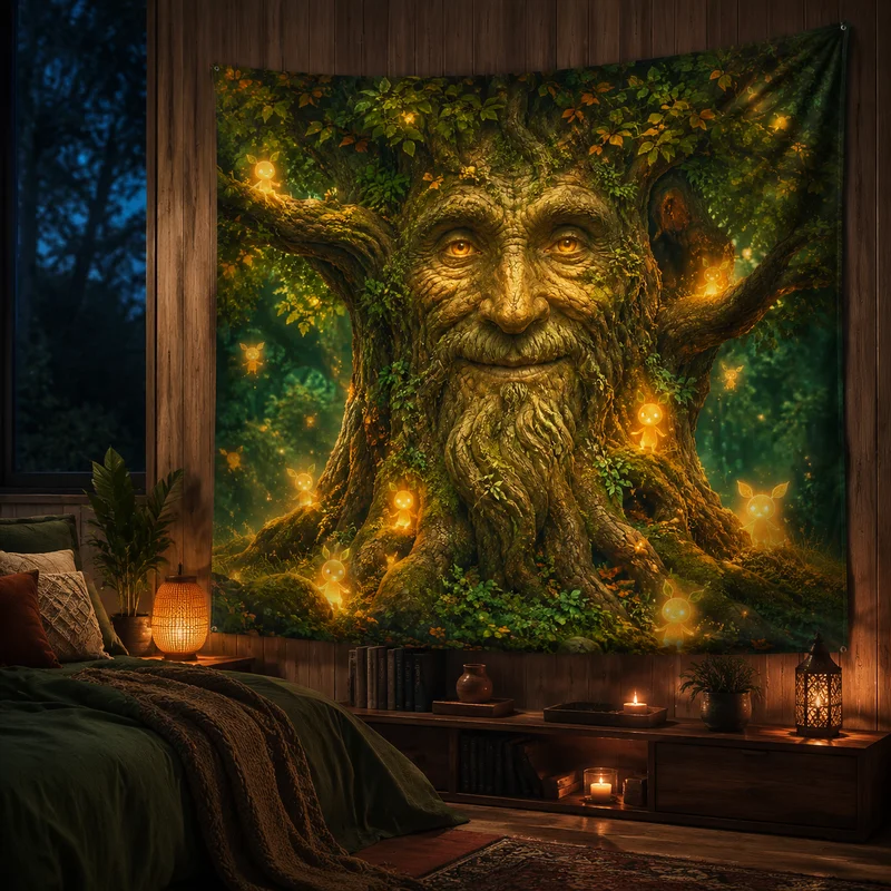 VIKAMA Gilded Phoenix Tree of Life Tapestry Giant Golden Divine Tree Filled with Gilded Phoenix Cloud Sea Room Decoration