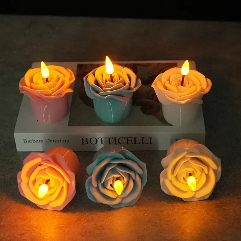 

Rose Shaped LED Candles Flameless with Artificial Rose Petal Romantic Love Tea Lights for Night Light Anniversary Wedding﻿
