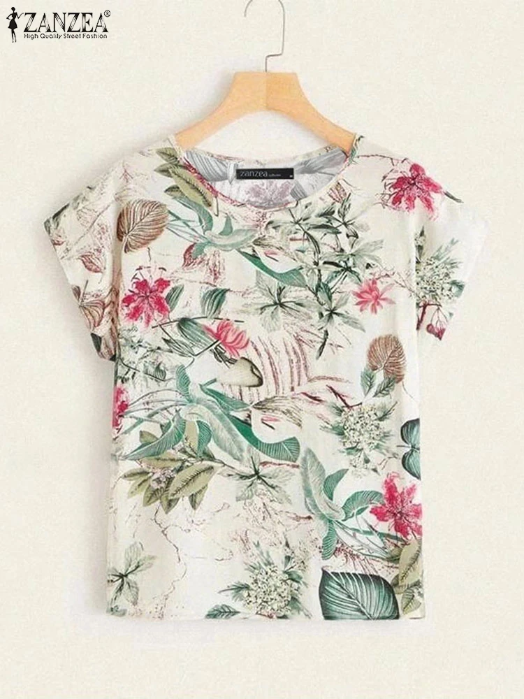 

2025 ZANZEA Bohemian Summer T-Shirts Short Sleeve Tees Fashion Women Printed Tops Vintage Casual Loose Shirts Oversized Blusas