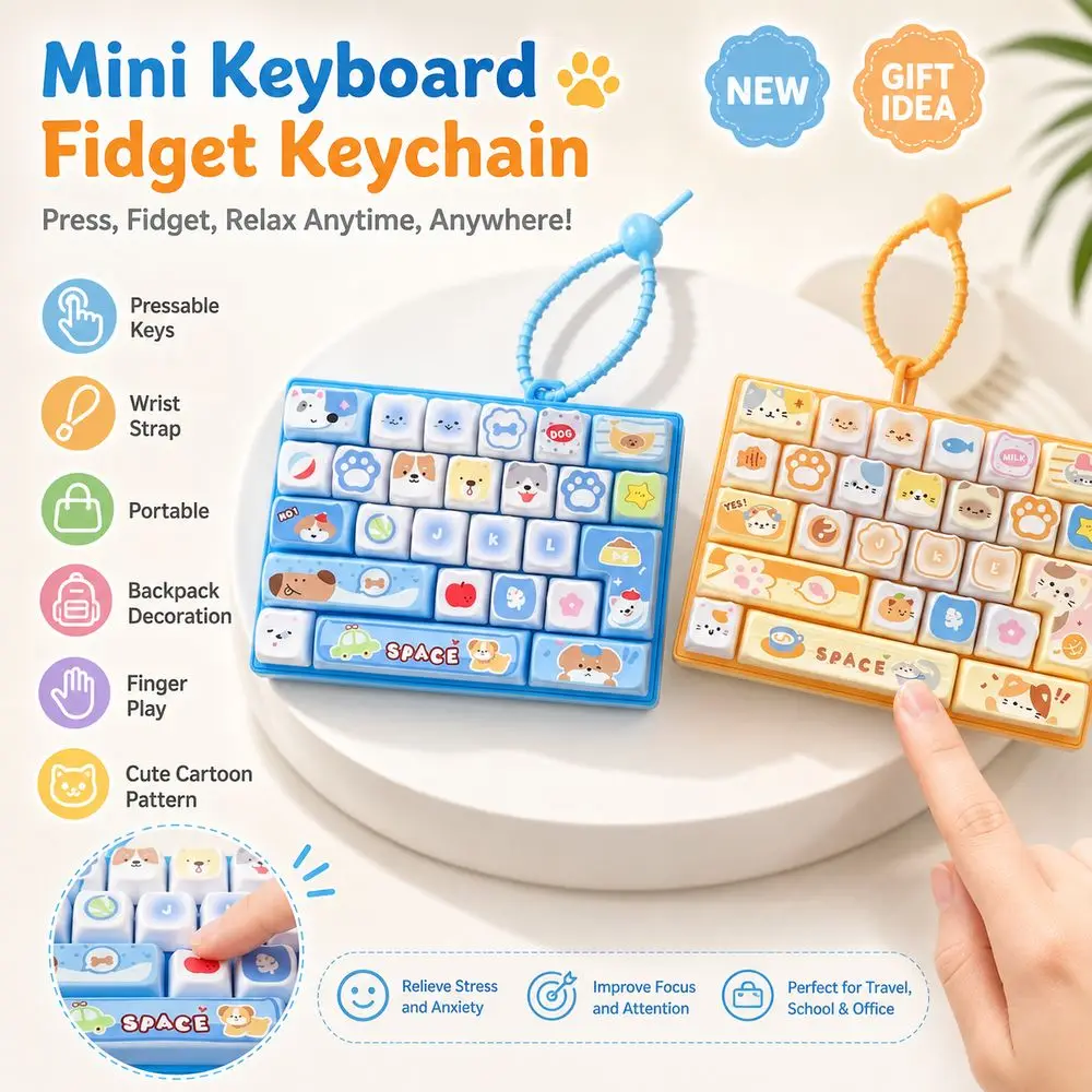 Cute 26-key Keyboard Keychain Clear Key Sounds Pressable Keys Press Button Hanging Loop Mini Keyboard Charm Bag Ornament