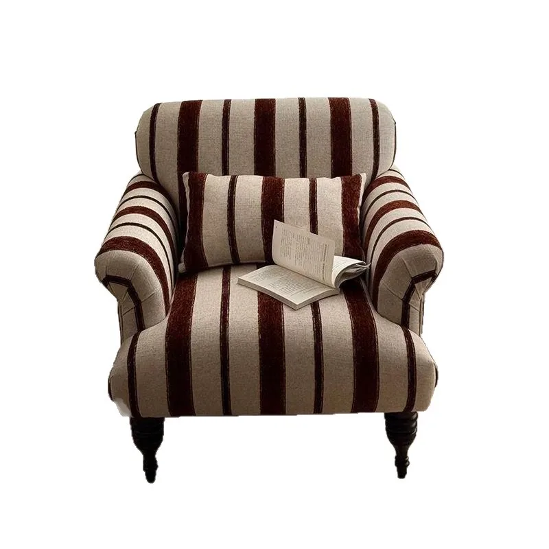 Retro sofa chair French fabric stripe bed and breakfast living room bedroom single leisure lazy sofa