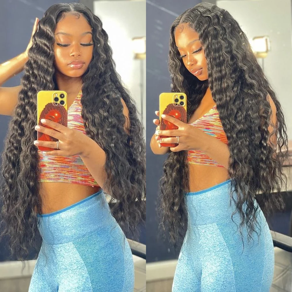 13x6 HD فضفاض موجة عميقة خصلات الشعر المستعار الإنسان 30 40 بوصة 300 الكثافة البرازيلي PrePlucke موجة المياه مجعد 13x4 الدانتيل شعر مستعار أمامي #2