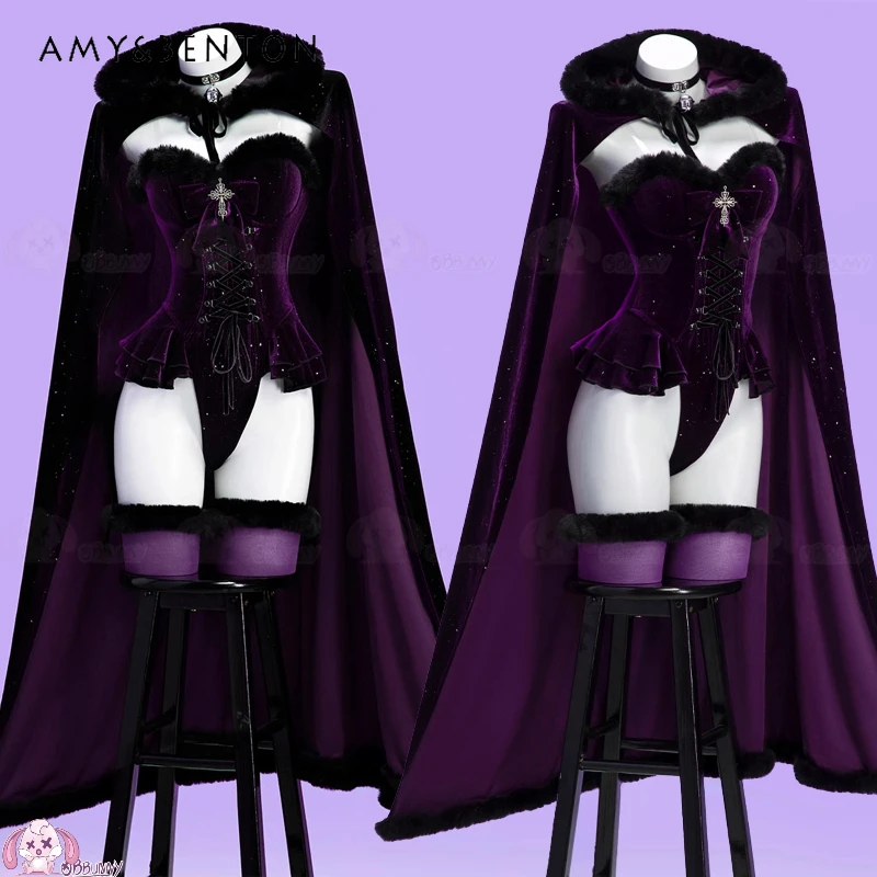 

Original Design Halloween Women's Clothing Gothic Dark Punk 2025 Autumn New Black Purple One-Piece Vest Plush Cape Sets Ladies