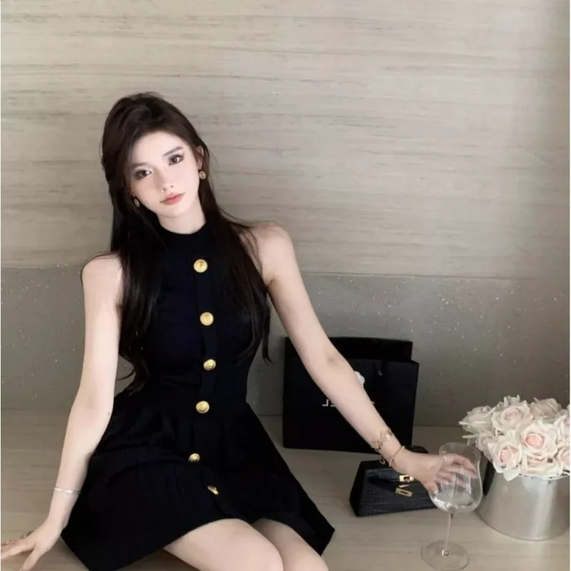 Robe trapèze française Style Hepburn, col licou, robe amincissante à la taille pour femmes, été