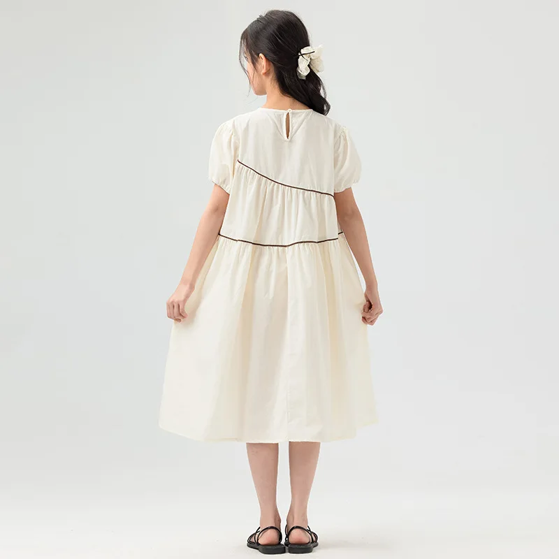 2026 summer Dresses kid baby party princess Girls bow Mid Long lace Patchwork Teenager layered chiffon 4 8 to 10 12 14 Years