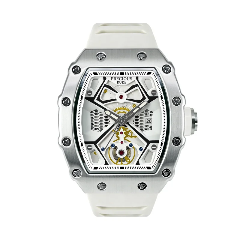 Quartz Watch for Men Barrel Shaped Watch Series 44mm Diameter 15mm Thickness Hollowed-out Dial with Luminous and Calendar 3ATM