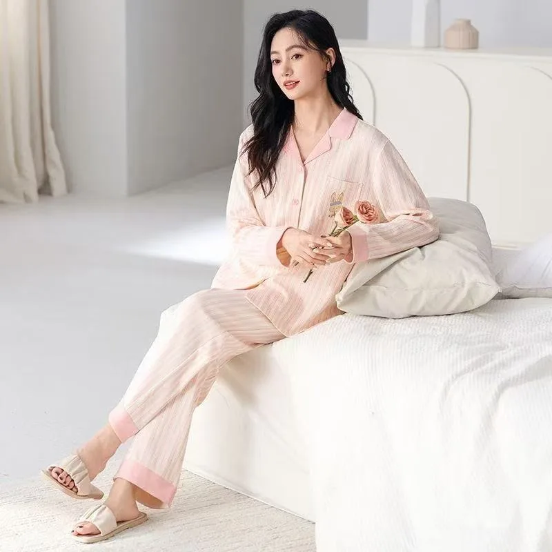 Damen-Pyjama in Übergröße, süßes, modisches Pyjama-Set mit Aufdruck, 2-teilig, Reverskragen, Neu Frühjahr 2026, Oversized Loungewear für Damen – Detail 7