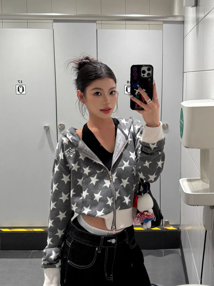 펑크 하라주쿠 아메리칸 빈티지 귀여운 프린트 후드 일본 패션 루즈 Y2k 미적 스웨터 가을 모든 경기 옷 New