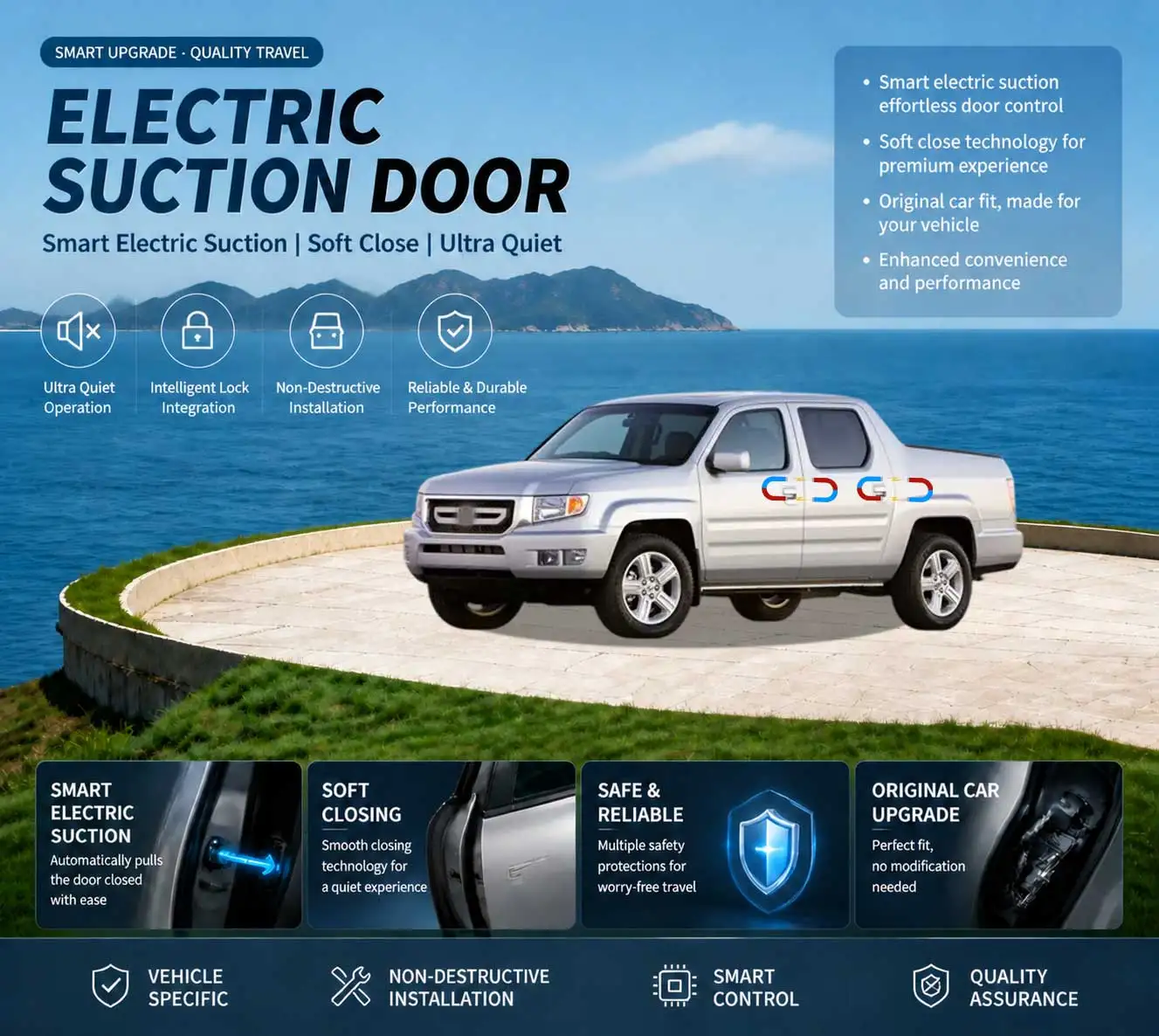Car-Specific Auto Soft Close Door & Electric Tailgate Modification Kit for Honda Ridgeline 1st 2nd Gen 2006-present
