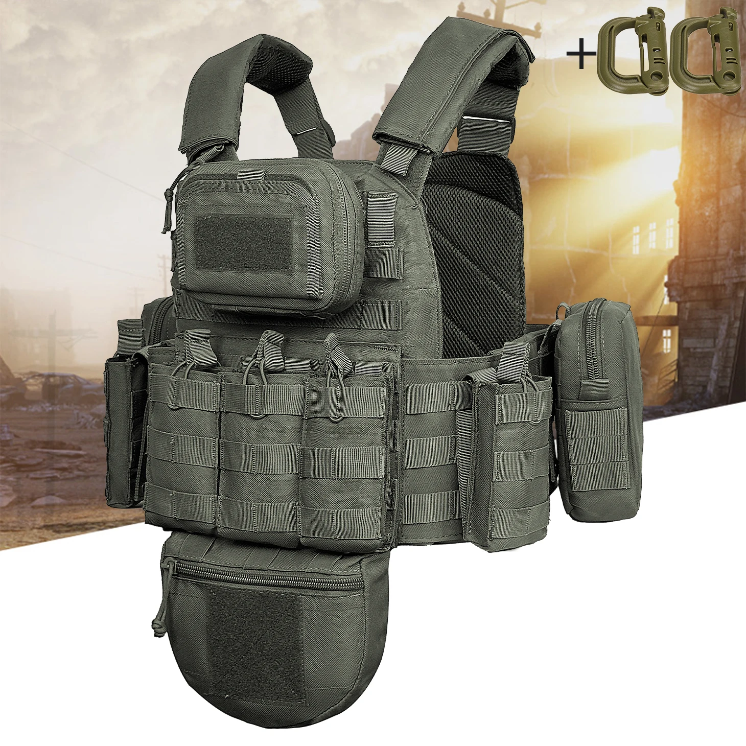 Thick sponge shoulder strap, adjustable length, detachable and reassembled, triple equipment bag multifunctional hunting vest