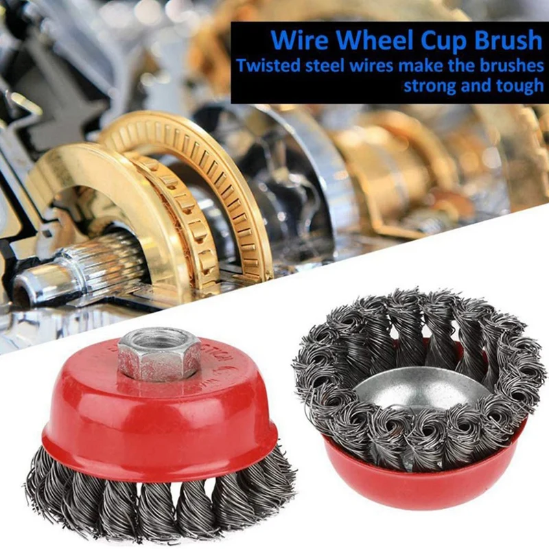 4-Piece Set Of 75Mm/100Mm Wire Wheel Cup Brush Kit Suitable For Internal Teeth Of Angle Grinder M14 Set Kit