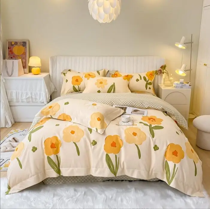 100% Cotton Thickened Matted Four Piece Set 100% Cotton High Grade Quilt Cover Simple Nordic Windbed Products 4 piece