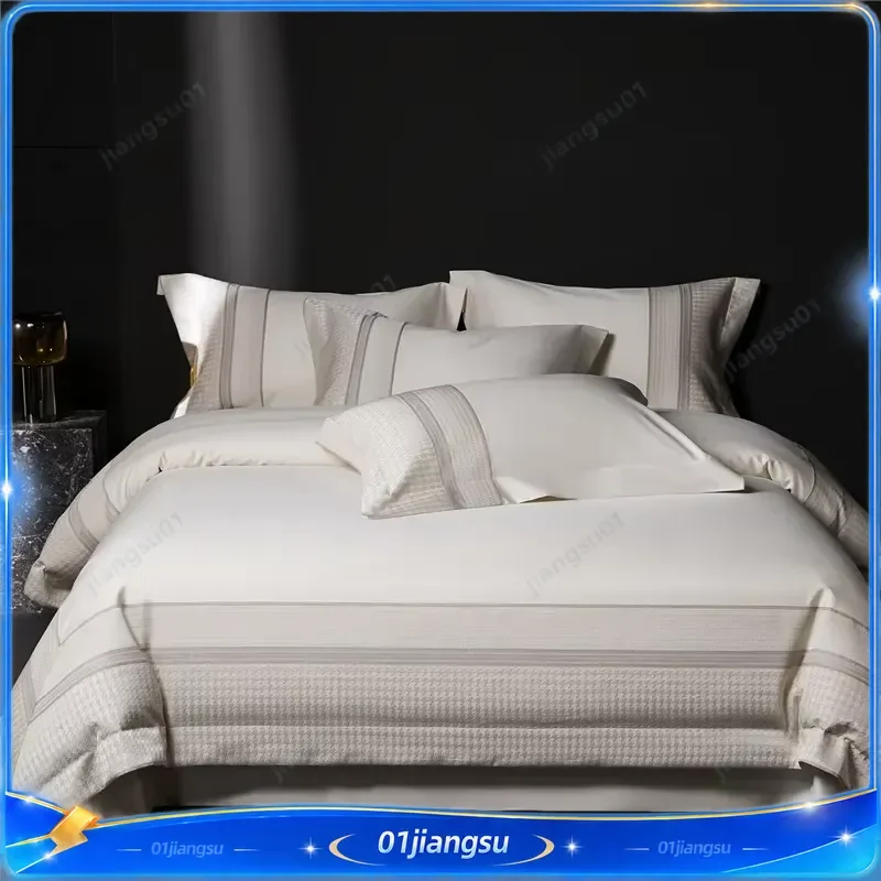 Luxury 1000TC Egyptian Cotton Bedding Set Soft Silky Duvet Cover Flat Fitted Sheet Pillowcases 4Pcs High Quality Home Textile