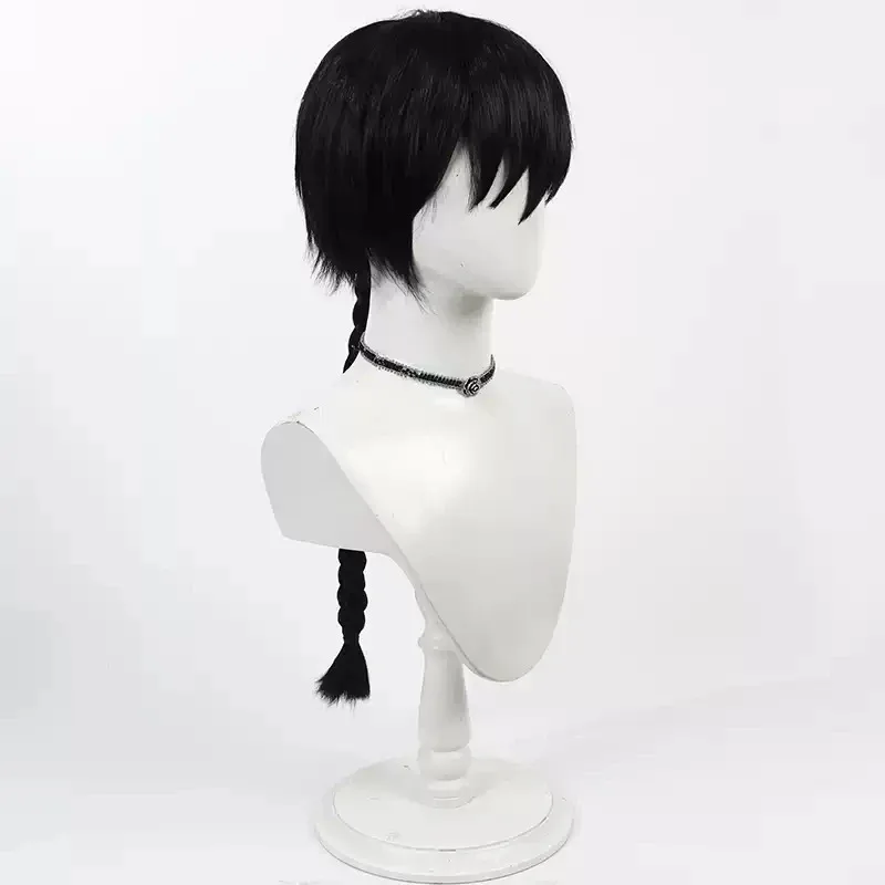 أنيمي Ranma 1/2 Ranma Saotome تأثيري الباروكات 60 سنتيمتر الأسود مضفر مقاومة للحرارة الشعر الاصطناعية هالوين حفلة تأثيري الباروكات + غطاء شعر مستعار