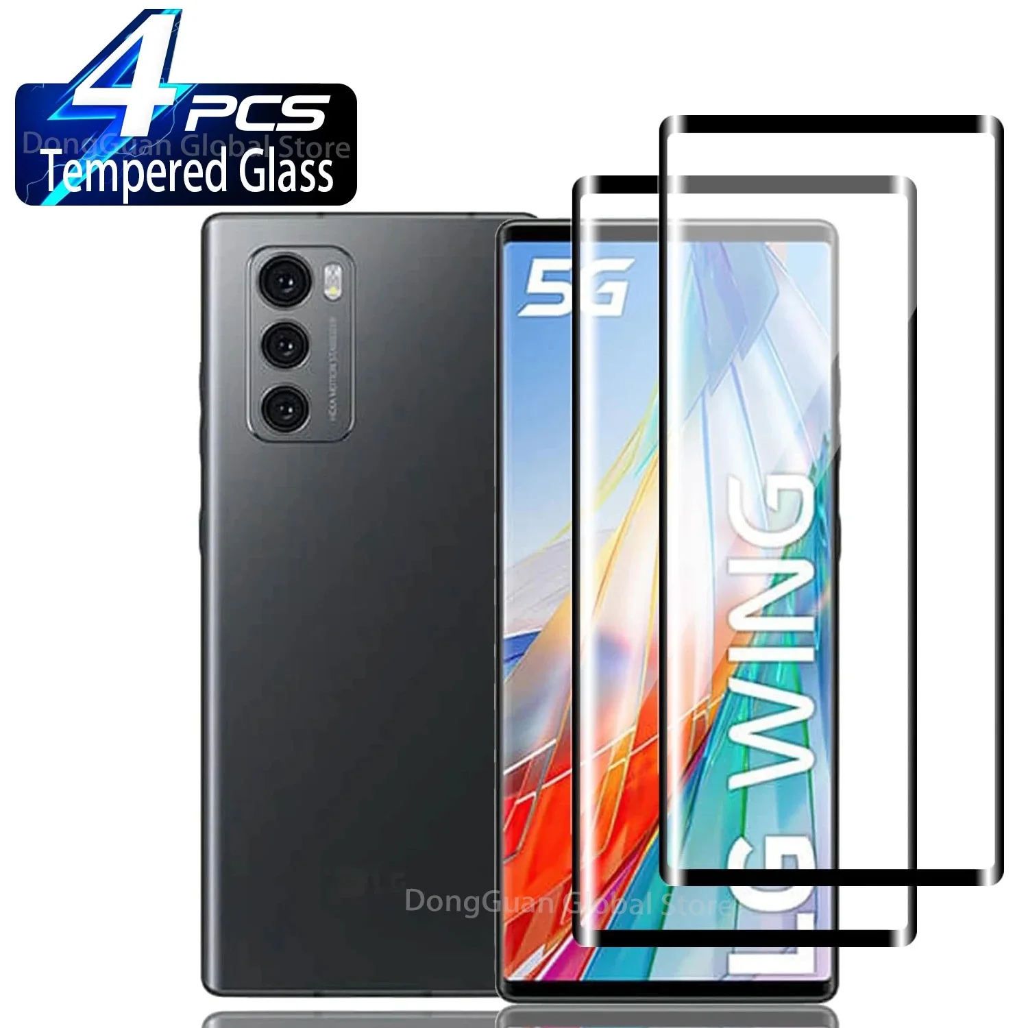 9H Curved Four Sides Glue Tempered Glass Film For LG Wing 5G 2/4Pcs HD Screen Protector Glass